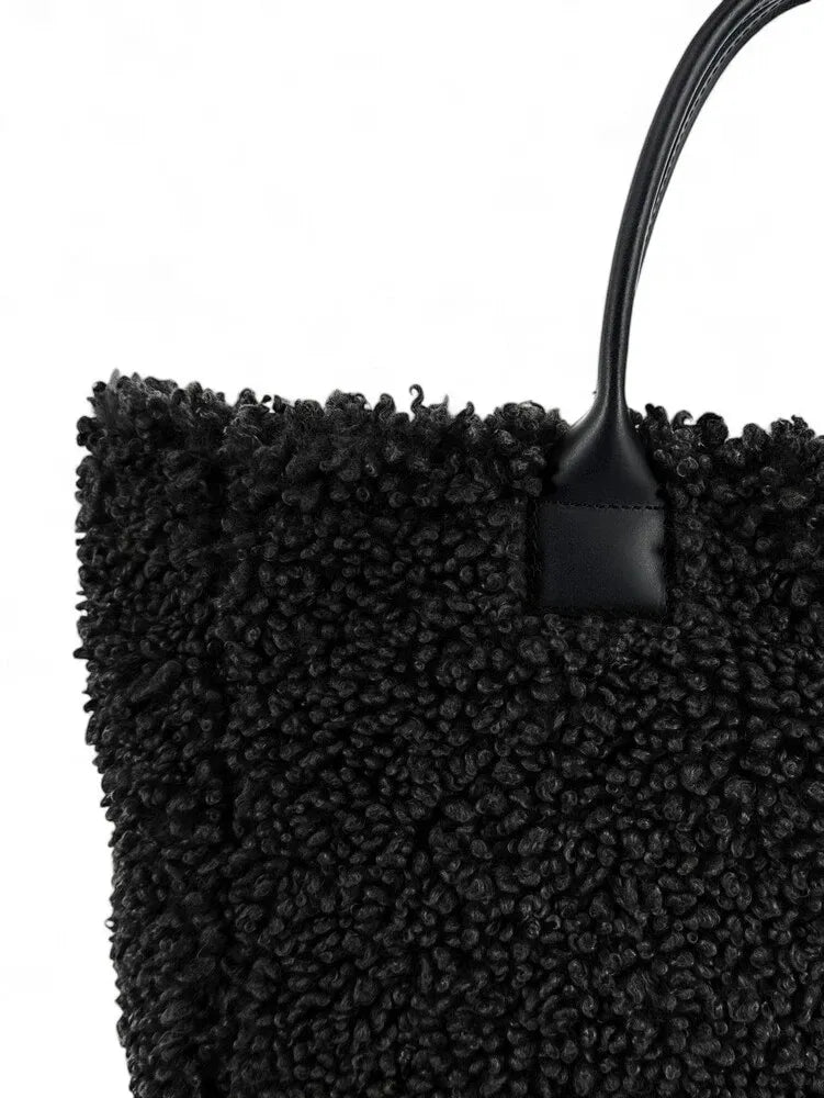 Sac cabas en cuir et peluche GRAND PILOU Noir