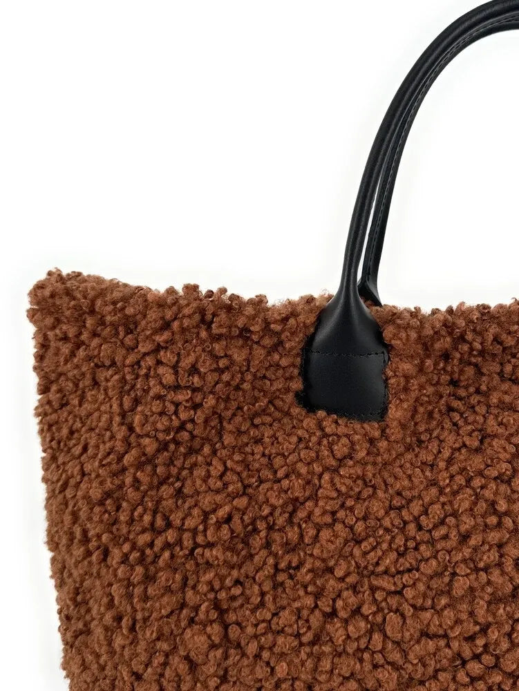 Sac cabas en cuir et peluche GRAND PILOU Chocolat