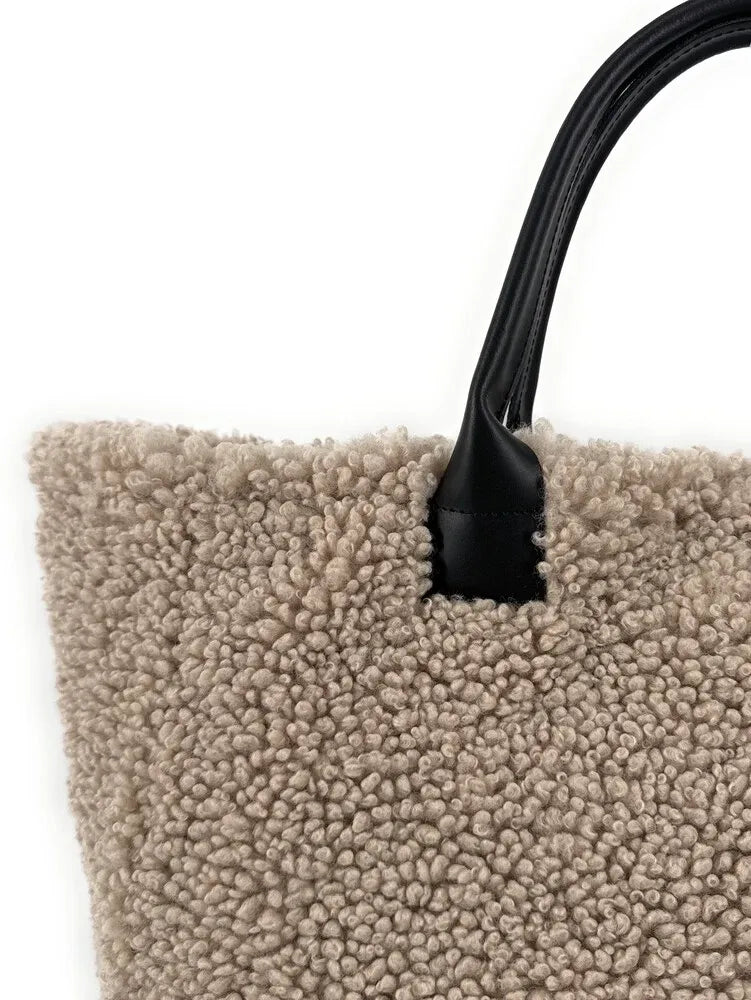 Sac cabas en cuir et peluche GRAND PILOU Taupe