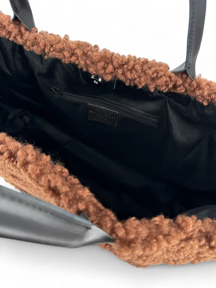 Sac cabas en cuir et peluche GRAND PILOU Chocolat