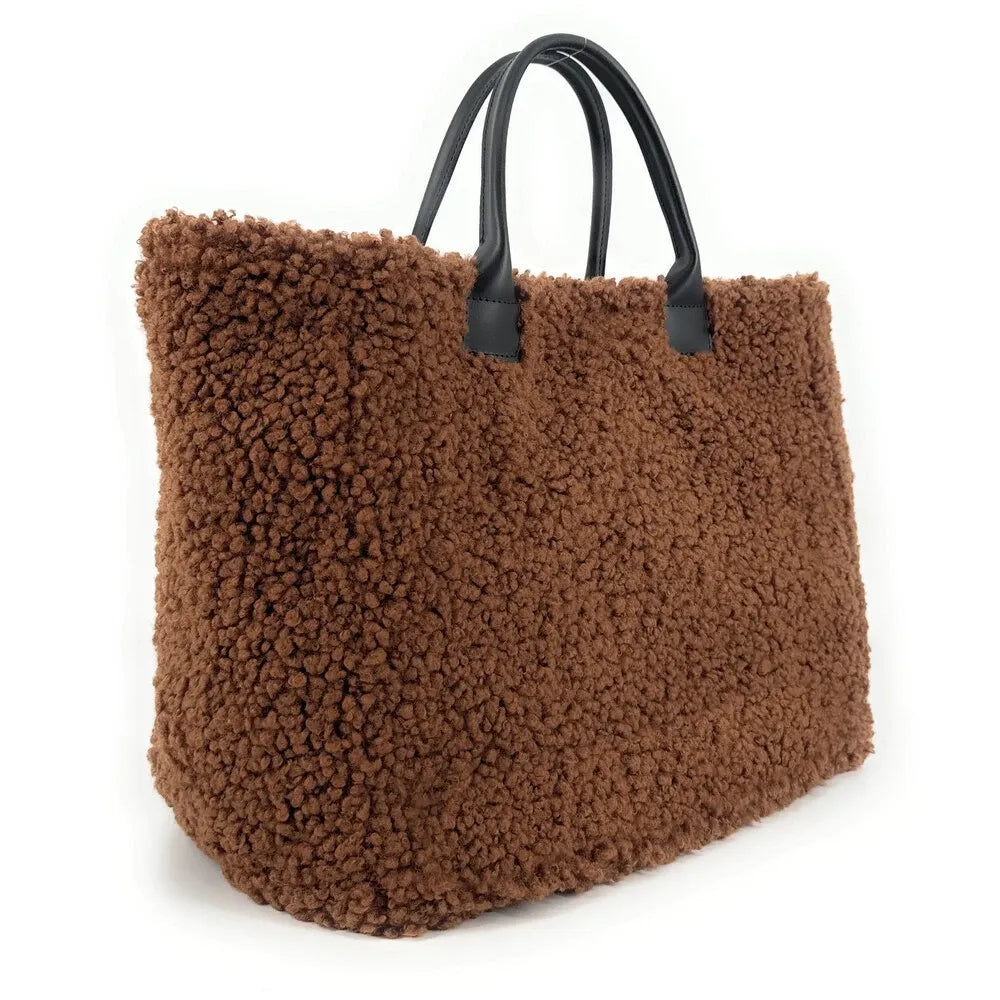 Sac cabas en cuir et peluche GRAND PILOU Chocolat