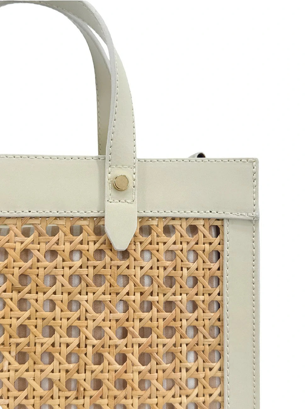 Shopper aus Glattleder und Rattan THEOLINE Cremebeige