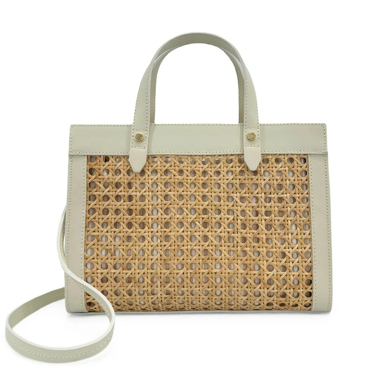 Shopper aus Glattleder und Rattan THEOLINE Cremebeige