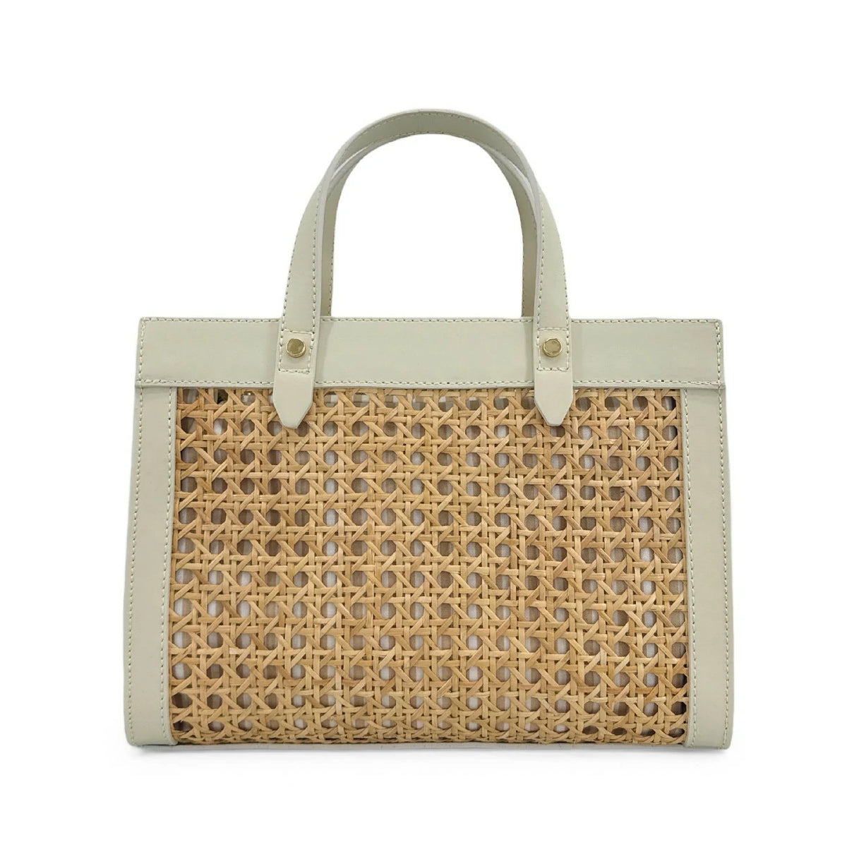 Shopper aus Glattleder und Rattan THEOLINE Cremebeige