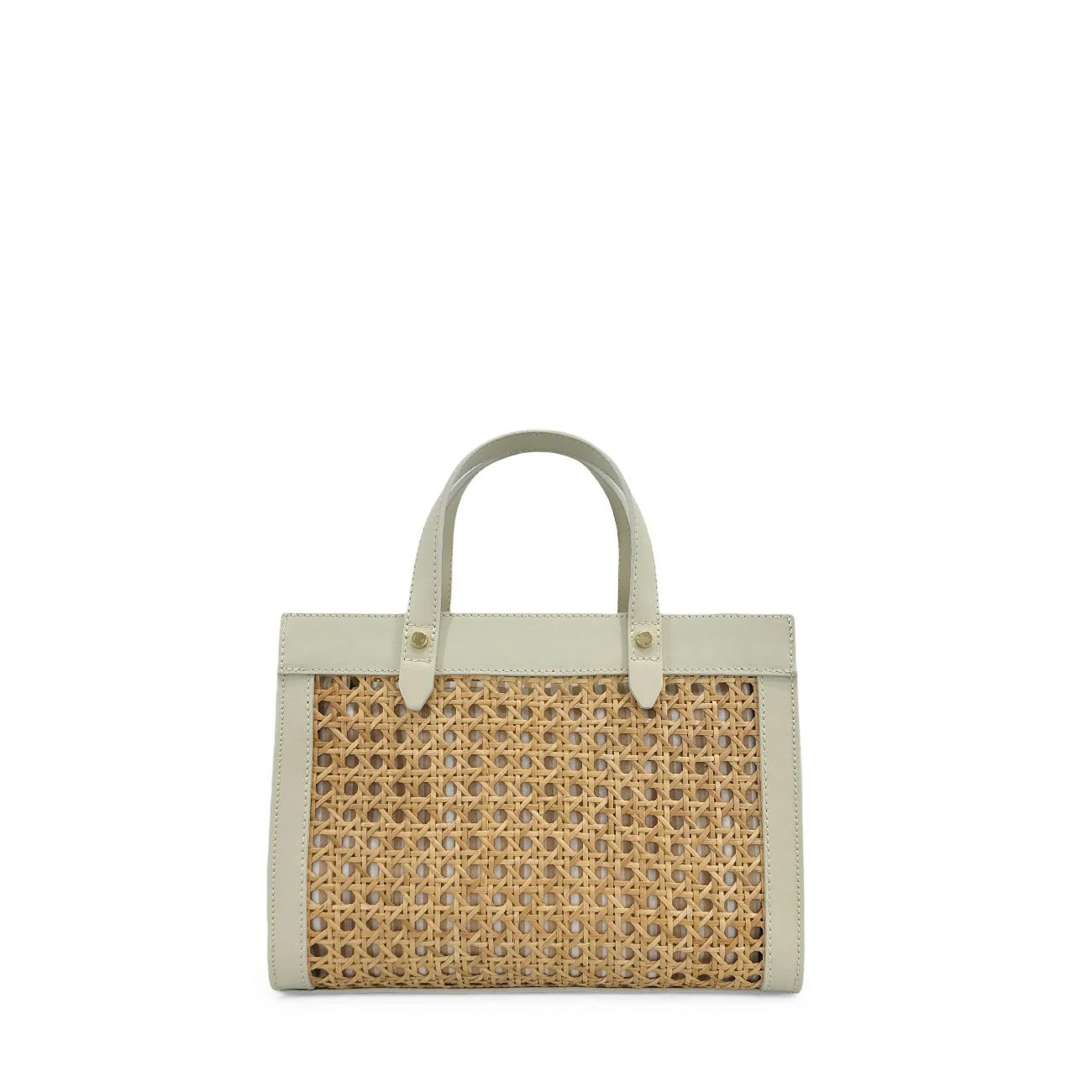 Sac cabas en cuir lisse et rotin THEOLINE Beige crème