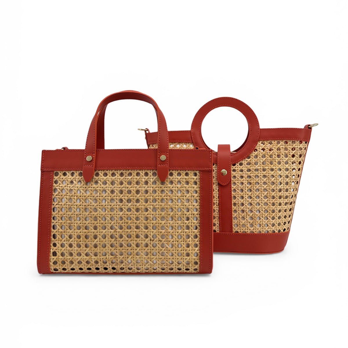 Shopper aus Glattleder und Rattan THEOLINE Terrakotta