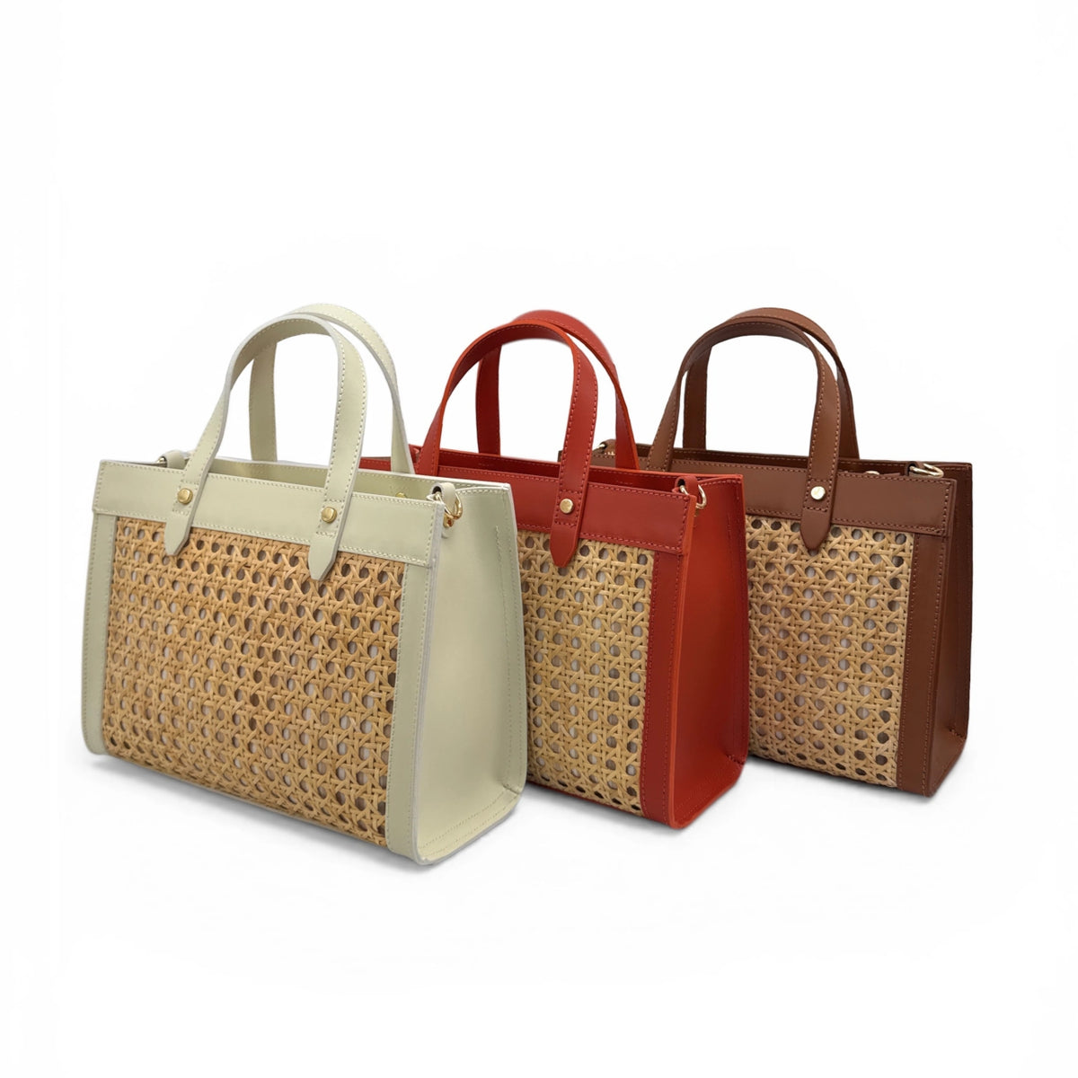 Shopper aus Glattleder und Rattan THEOLINE Cremebeige