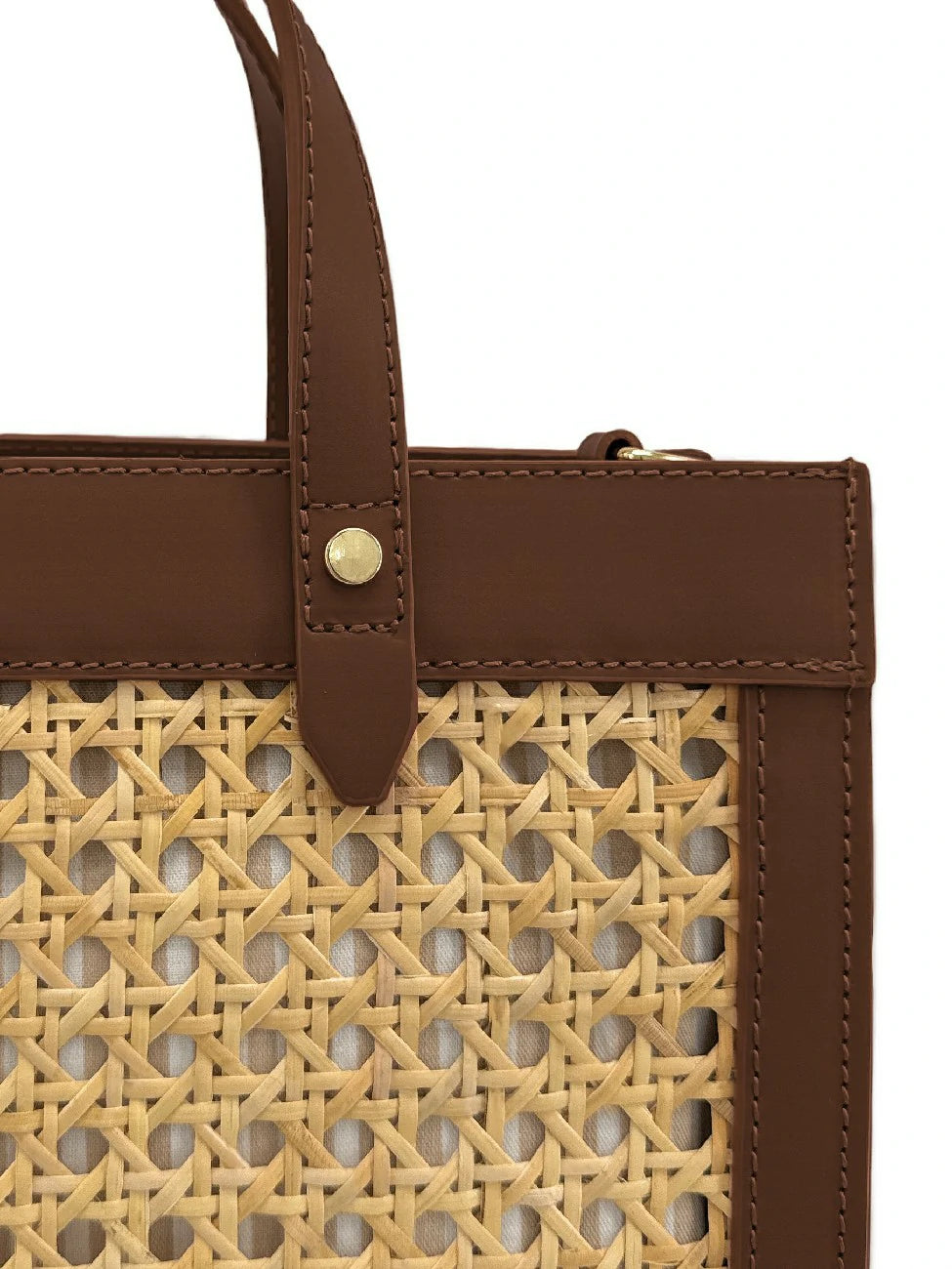 Shopper aus Glattleder und Rattan THEOLINE Schokobraun