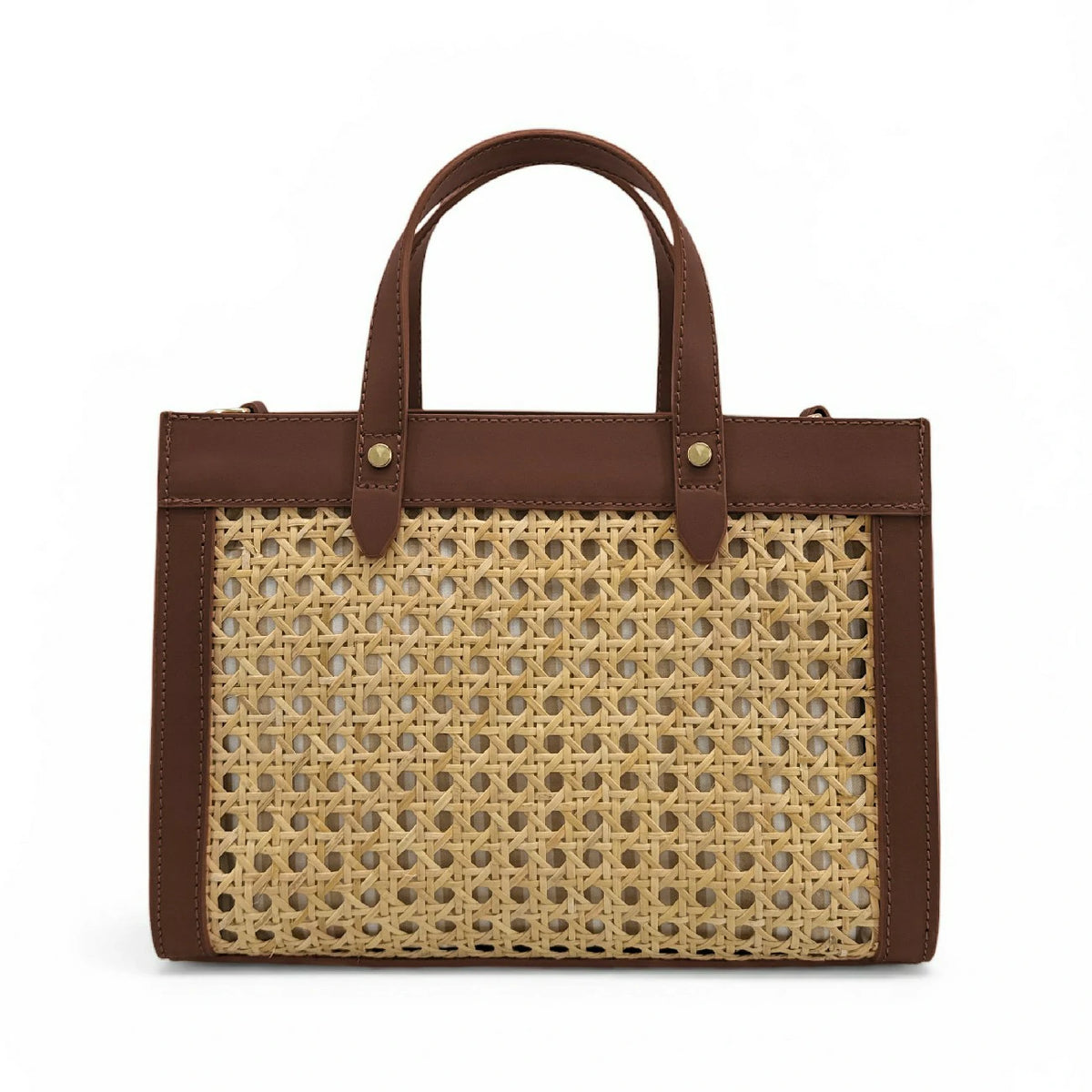 Shopper aus Glattleder und Rattan THEOLINE Schokobraun