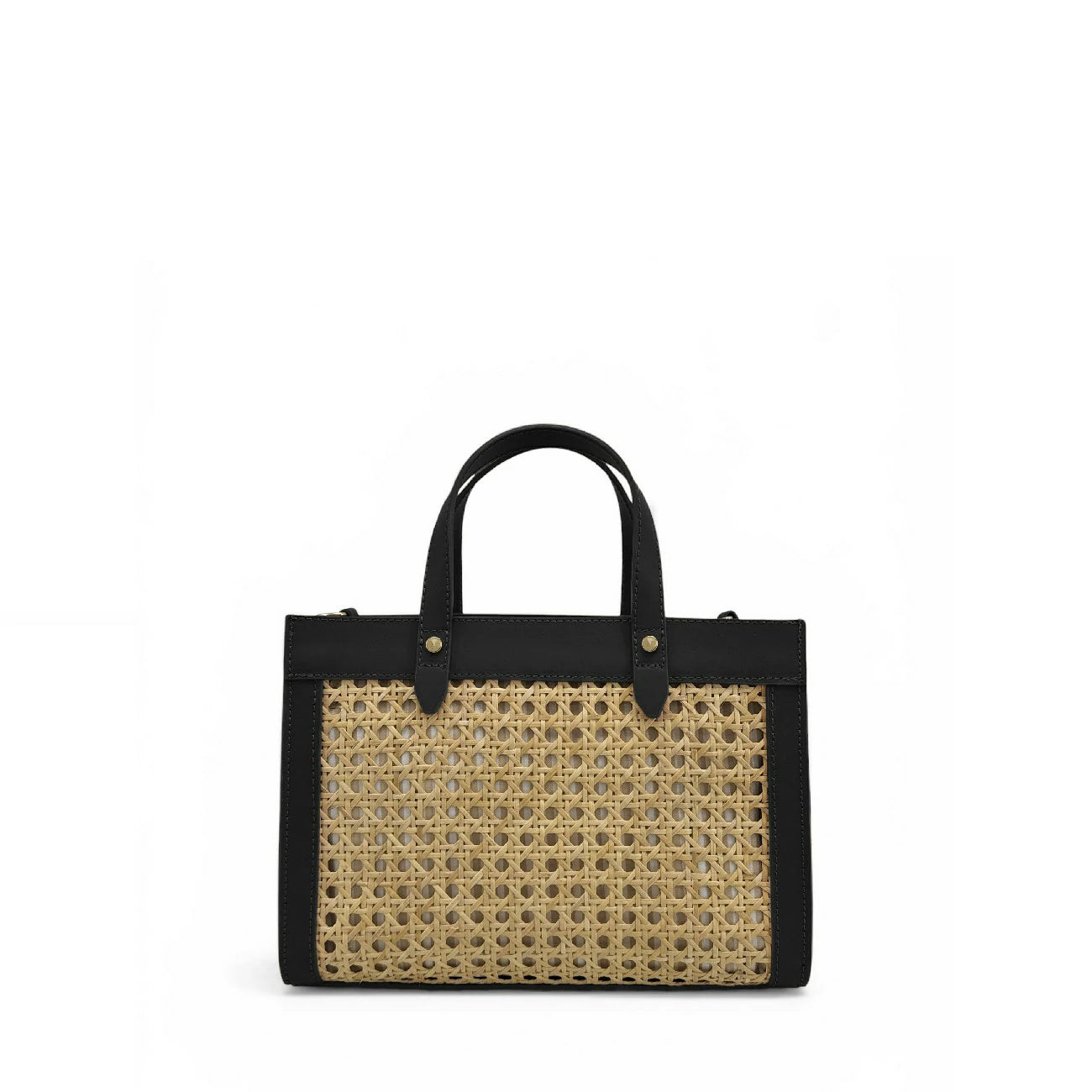 Sac cabas en cuir lisse et rotin THEOLINE Noir