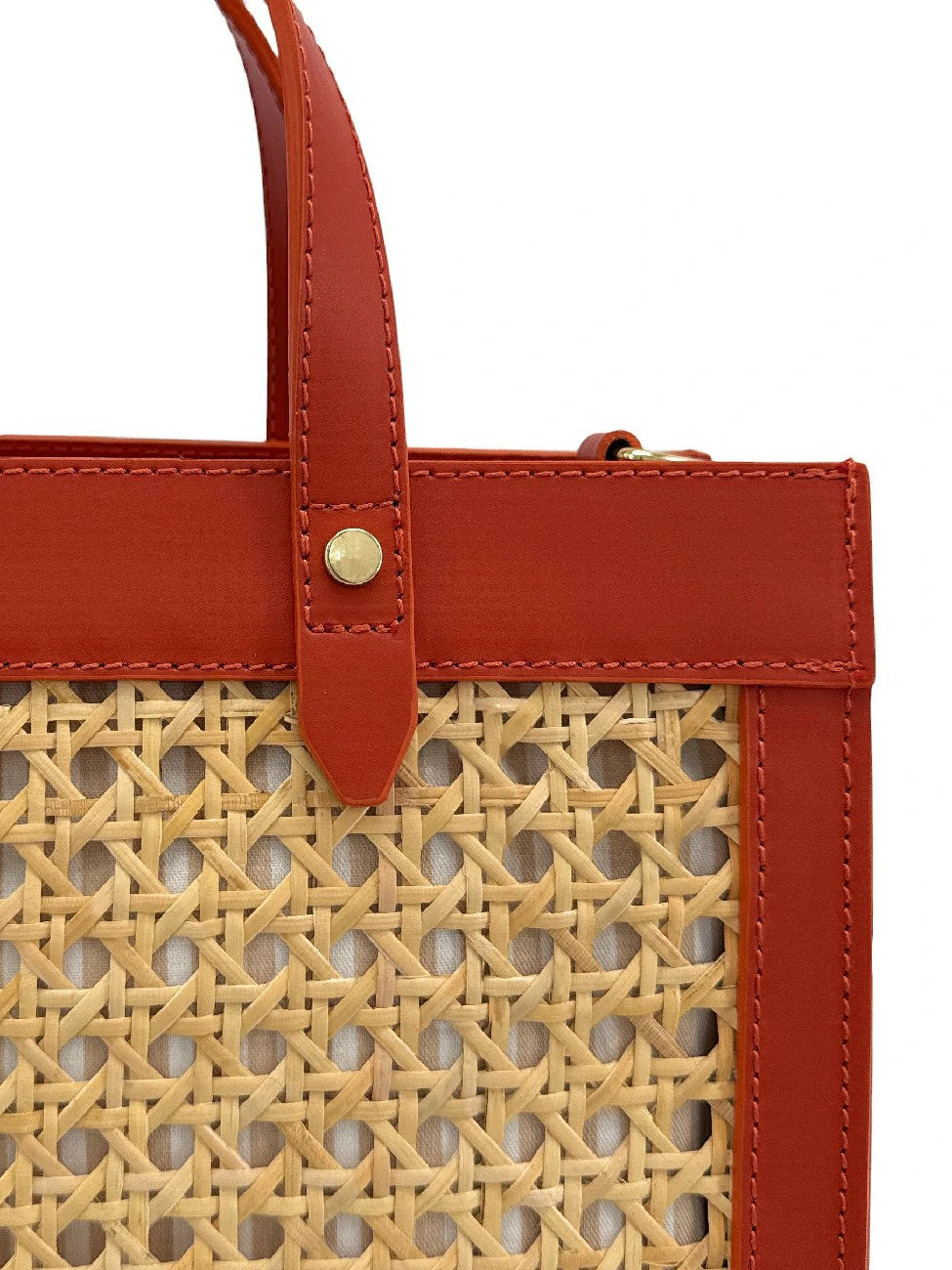 Shopper aus Glattleder und Rattan THEOLINE Terrakotta