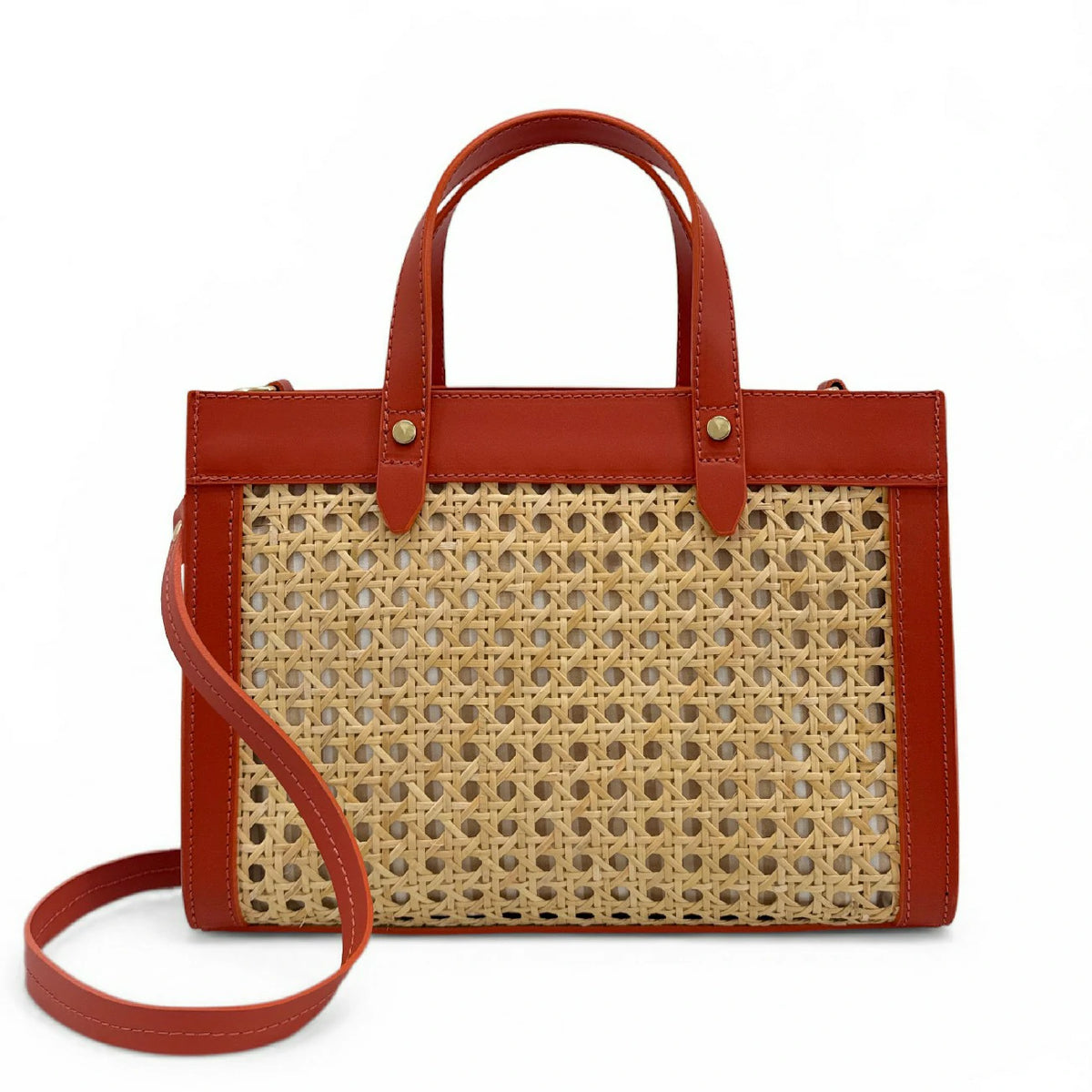 Shopper aus Glattleder und Rattan THEOLINE Terrakotta