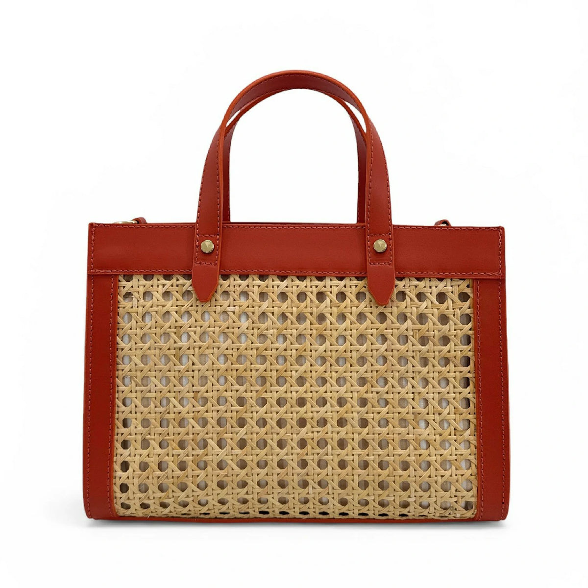 Shopper aus Glattleder und Rattan THEOLINE Terrakotta