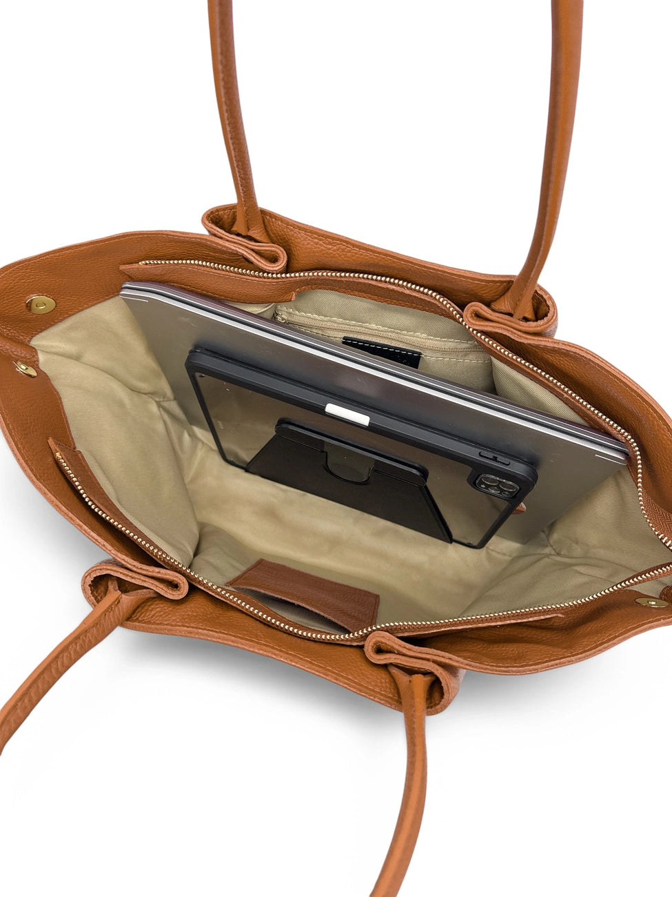Bolso tote de piel granulada CAMPUS Marrón camel