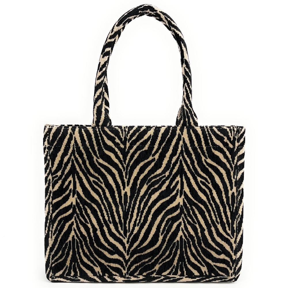 Sac cabas rigide en velours tissé LITTLE ZEBRA Onyx