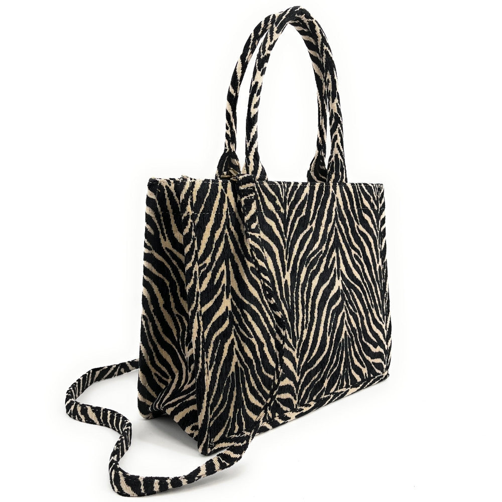 Sac cabas rigide en velours tissé LITTLE ZEBRA Onyx
