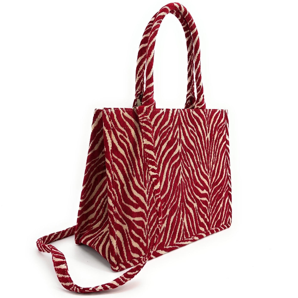 Sac cabas rigide en velours tissé LITTLE ZEBRA Rubis