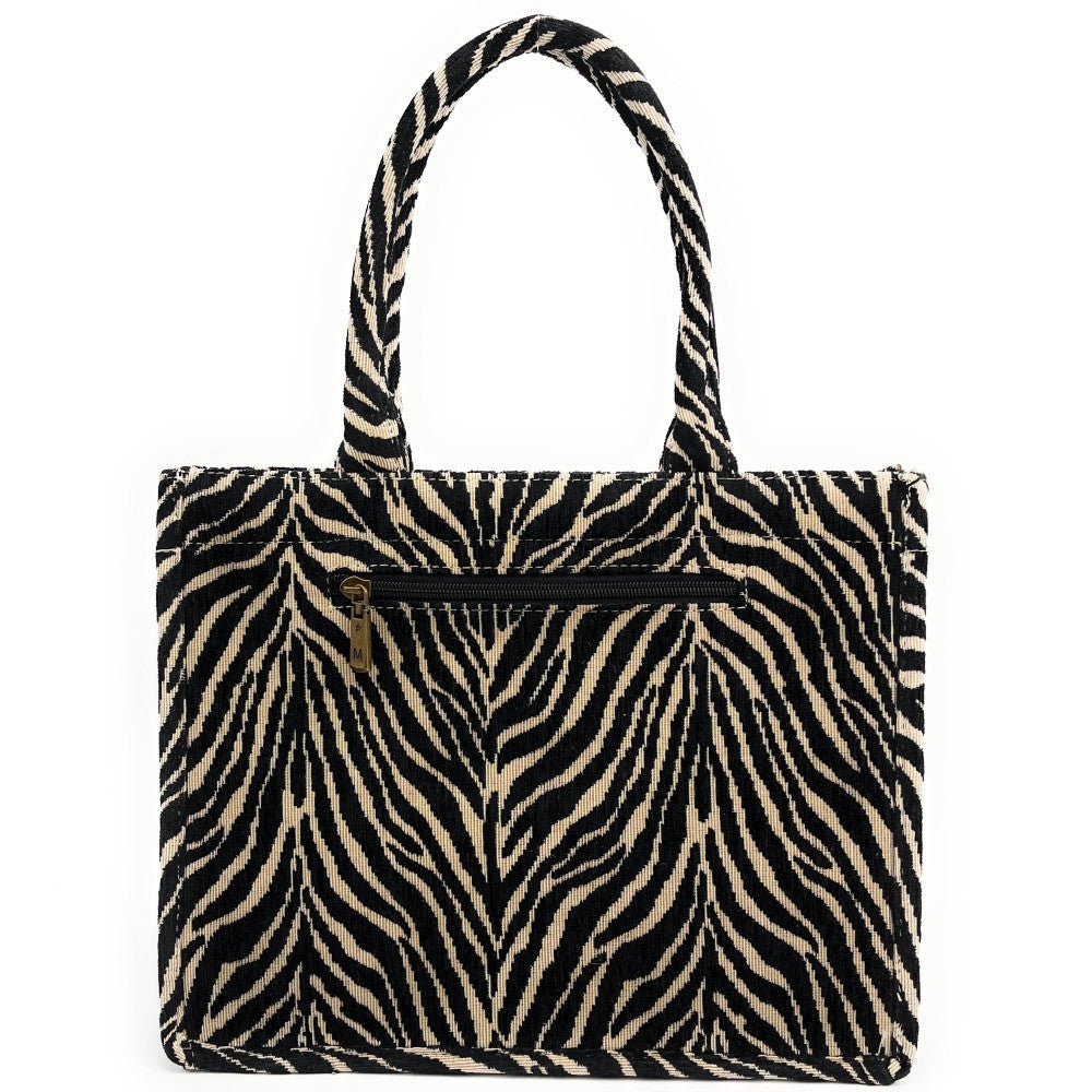 Sac cabas rigide en velours tissé LITTLE ZEBRA Onyx