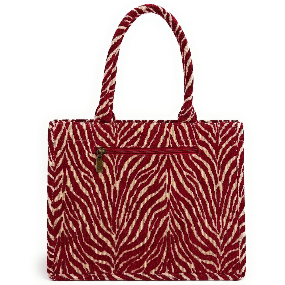 Sac cabas rigide en velours tissé LITTLE ZEBRA Rubis