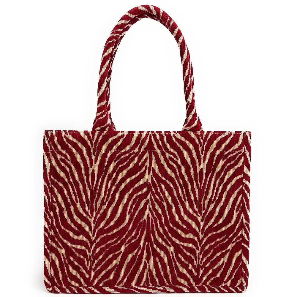 Sac cabas rigide en velours tissé LITTLE ZEBRA Rubis