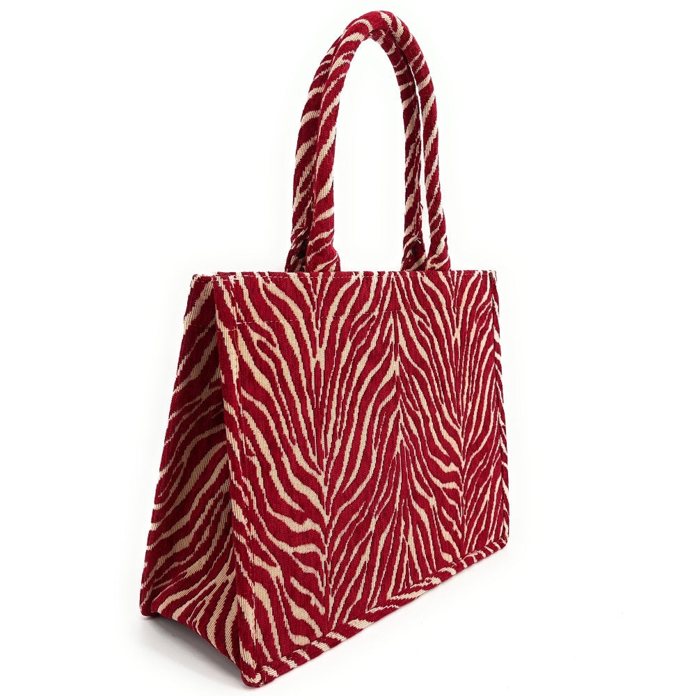 Sac cabas rigide en velours tissé LITTLE ZEBRA Rubis