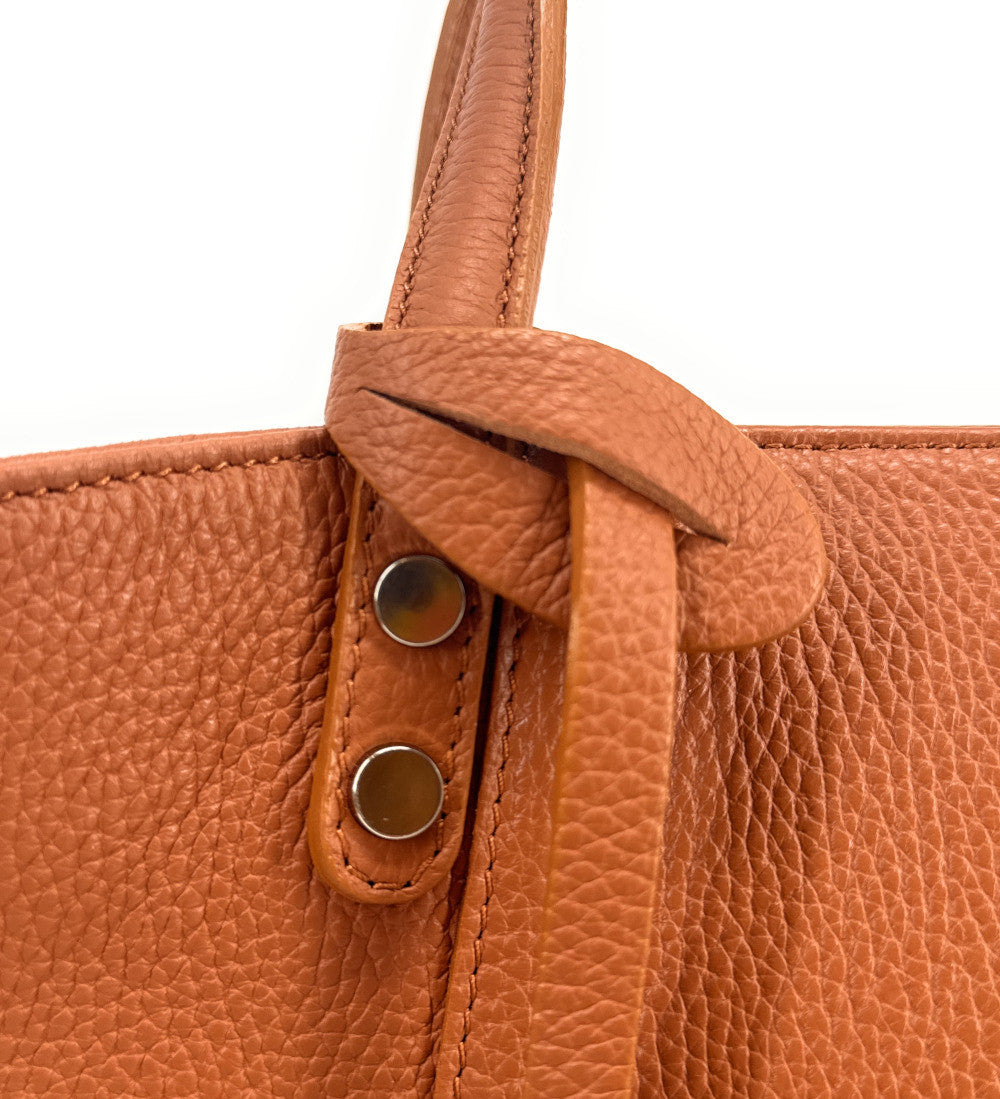 Sac cabas trapèze en cuir grainé ANVERS Camel foncé