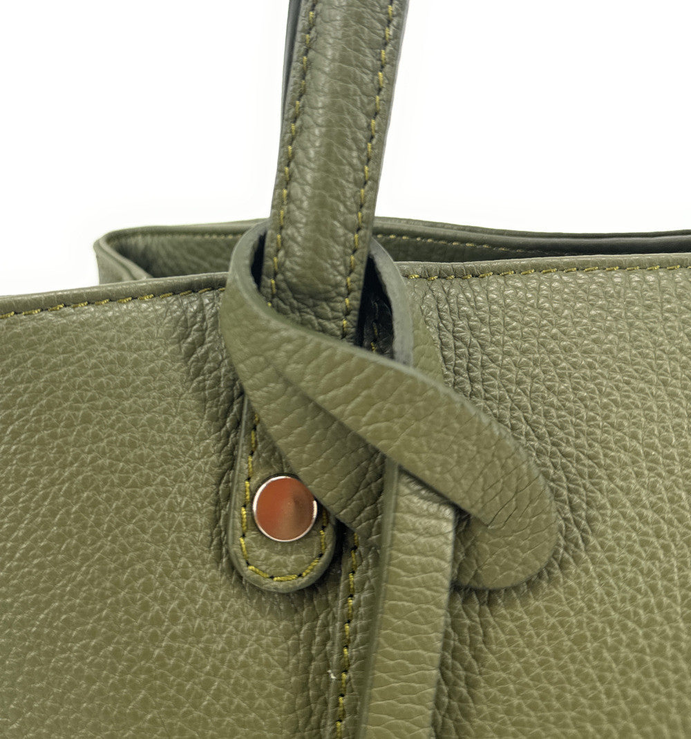 Sac cabas trapèze en cuir grainé ANVERS Kaki