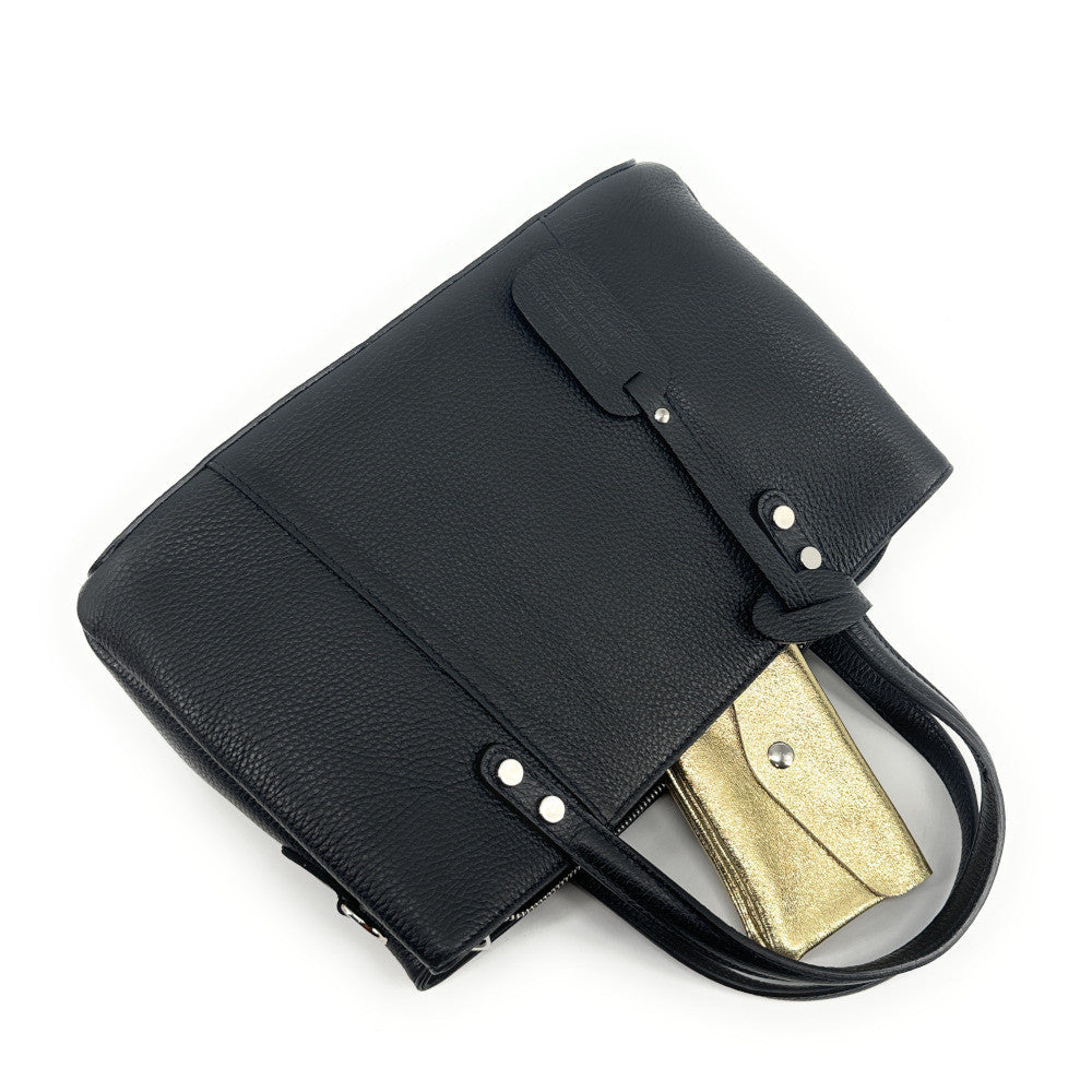 Sac cabas trapèze en cuir grainé ANVERS Noir