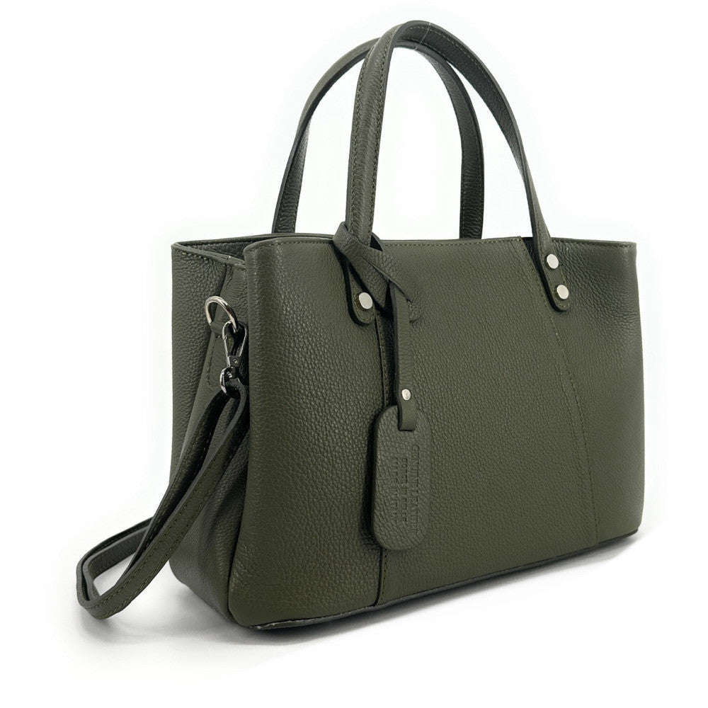 Sac cabas trapèze en cuir grainé ANVERS Kaki