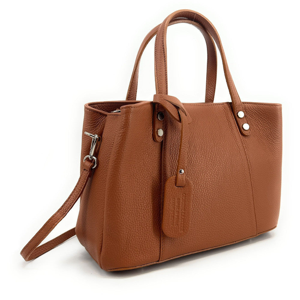 Sac cabas trapèze en cuir grainé ANVERS Camel foncé