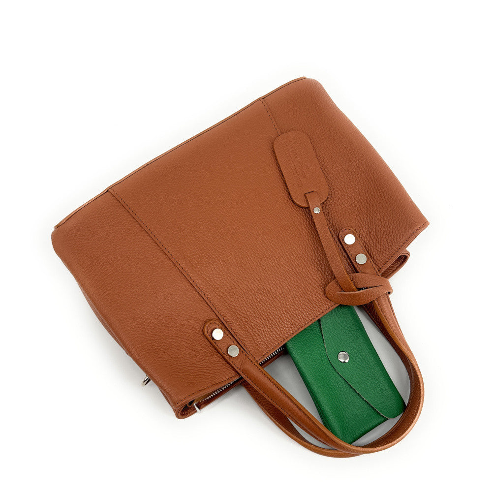 Sac cabas trapèze en cuir grainé ANVERS Camel foncé