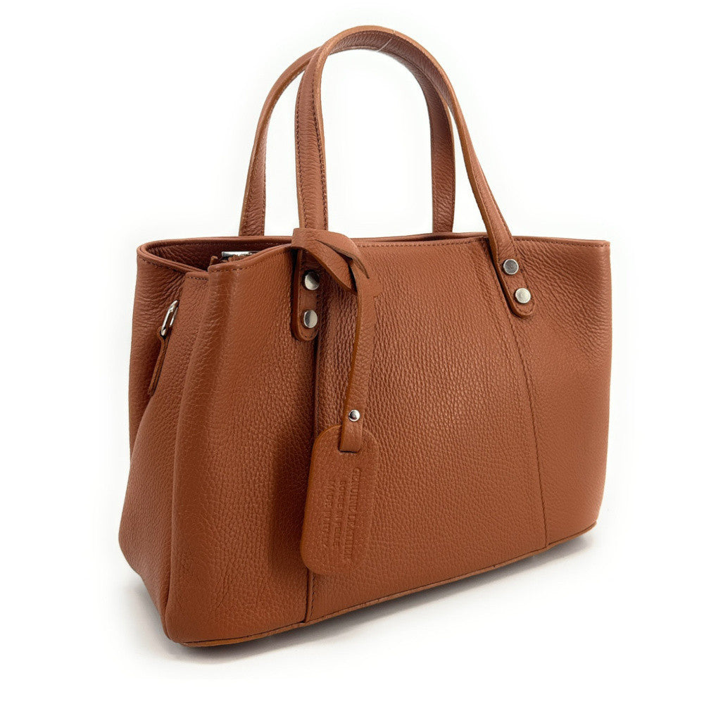 Sac cabas trapèze en cuir grainé ANVERS Camel foncé