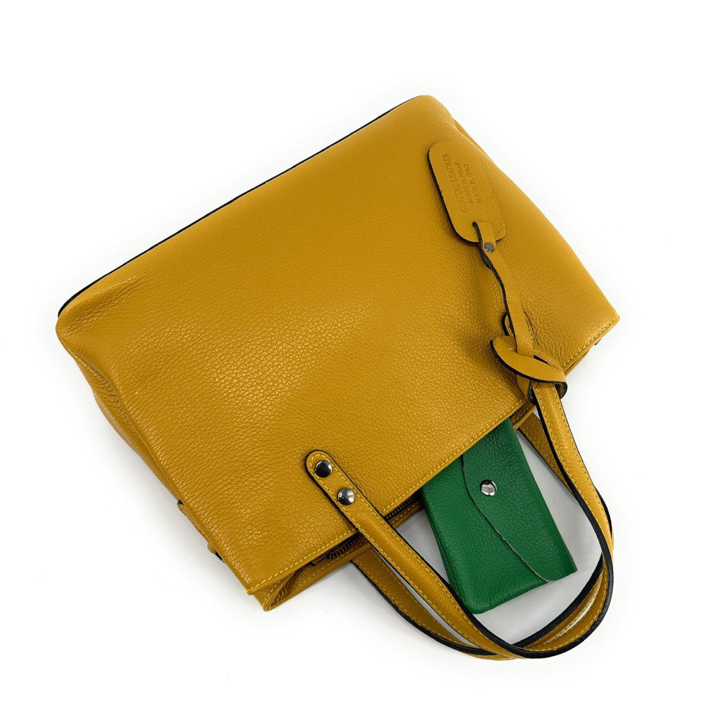 Sac cabas trapèze en cuir grainé ANVERS Jaune tournesol