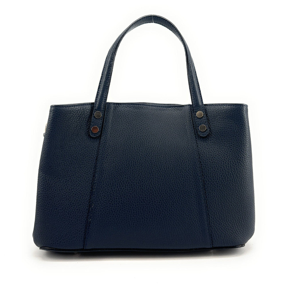 Sac cabas trapèze en cuir grainé ANVERS Bleu marine