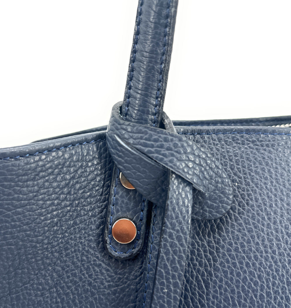 Sac cabas trapèze en cuir grainé ANVERS Bleu marine