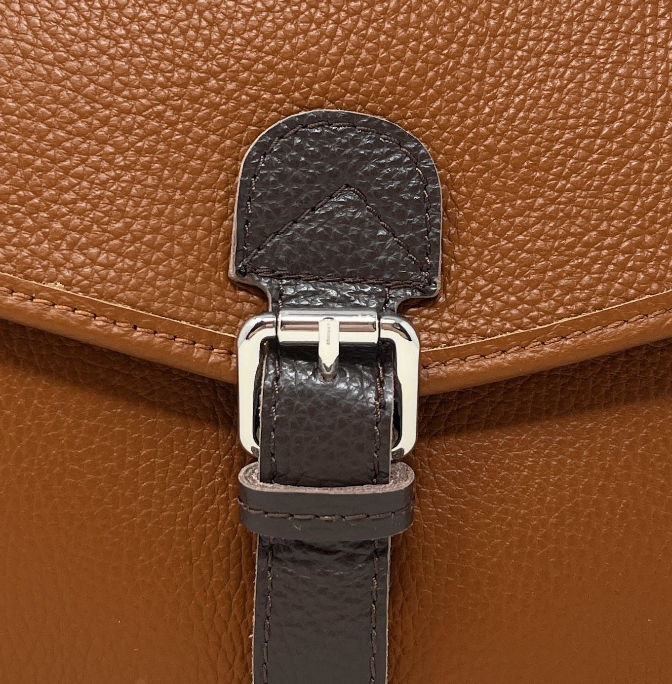 Sac cartable en cuir grainé CALVI Cognac
