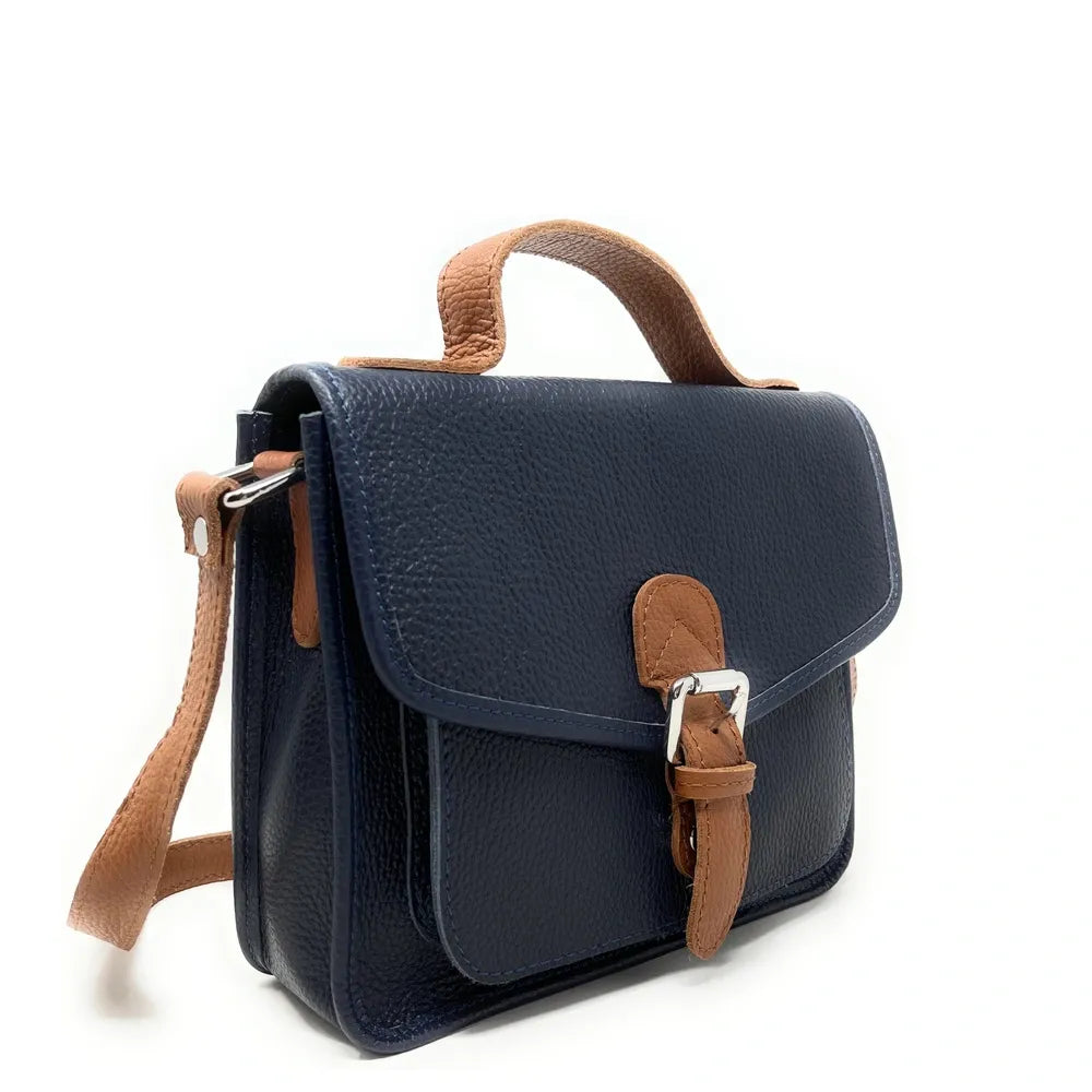 Sac cartable en cuir grainé CALVI Bleu marine