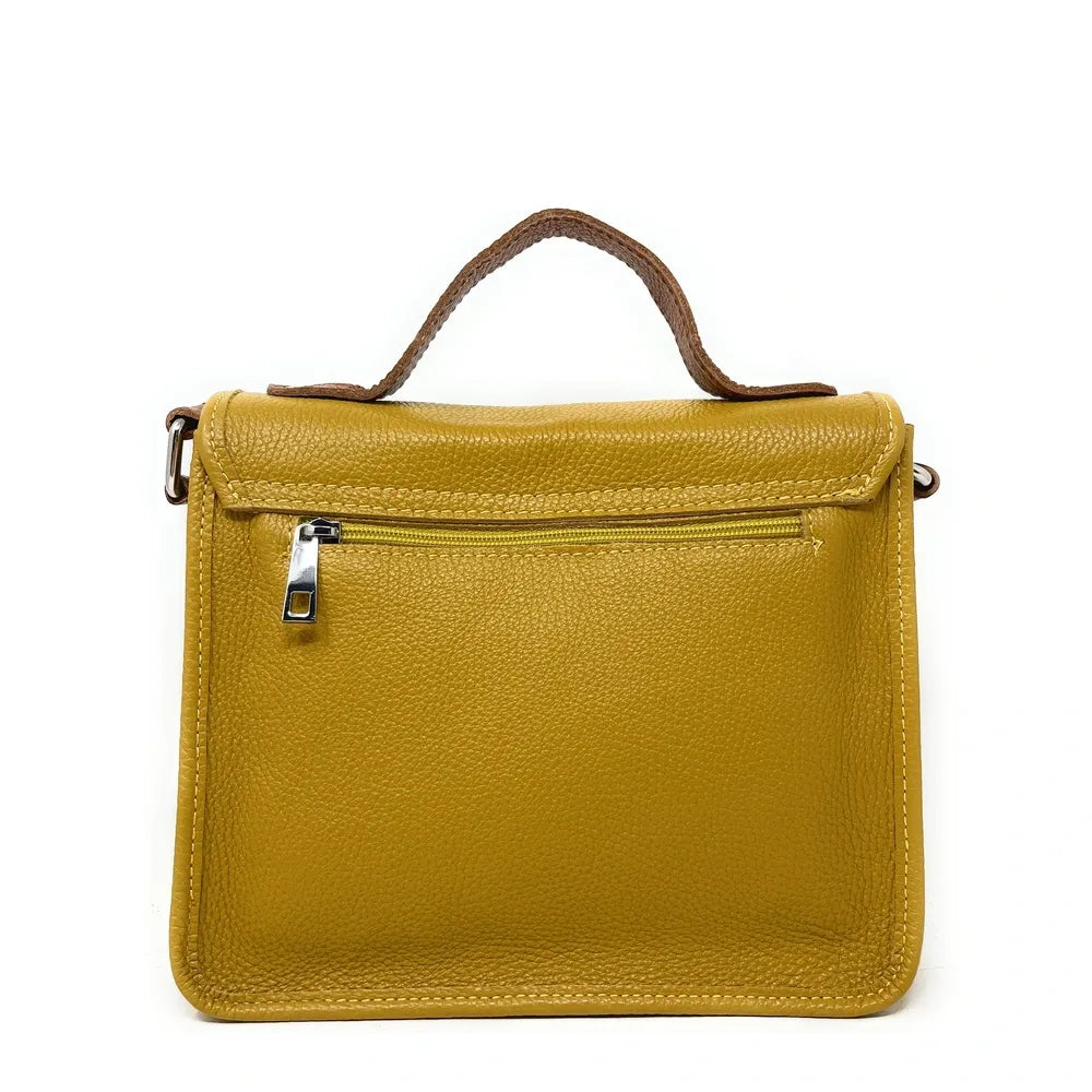 Sac cartable en cuir grainé CALVI Jaune Moutarde