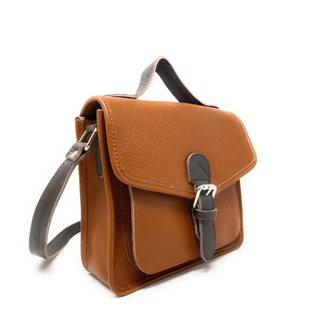 Sac cartable en cuir grainé CALVI Cognac