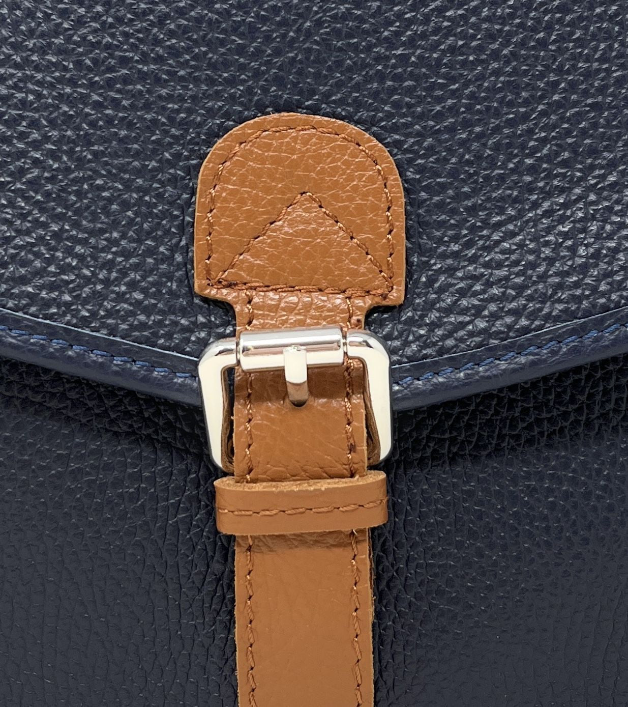 Sac cartable en cuir grainé CALVI Bleu marine
