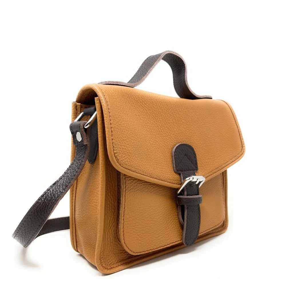 Sac cartable en cuir grainé CALVI Camel
