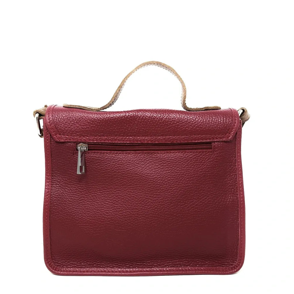 Sac cartable en cuir grainé CALVI Rouge magenta