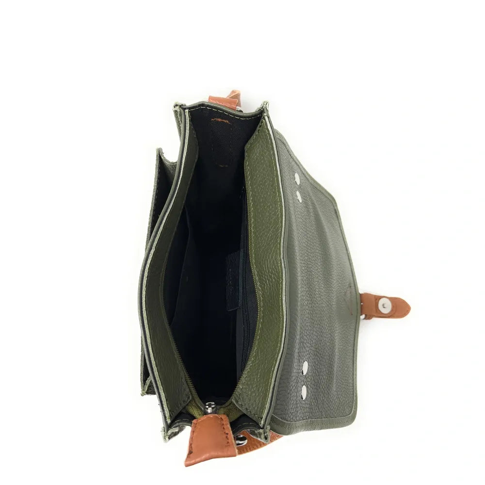 Sac cartable en cuir grainé CALVI Kaki