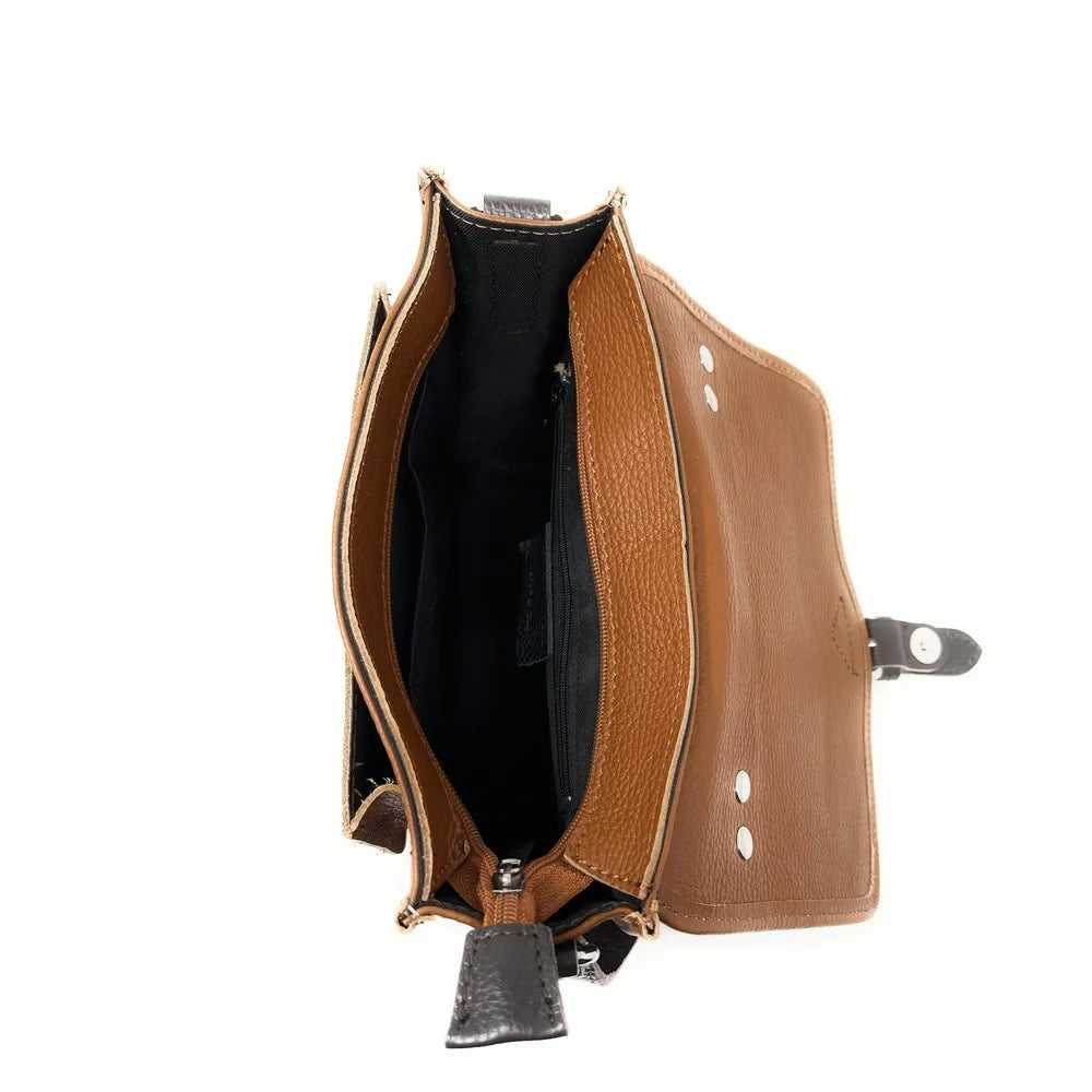 Sac cartable en cuir grainé CALVI Cognac