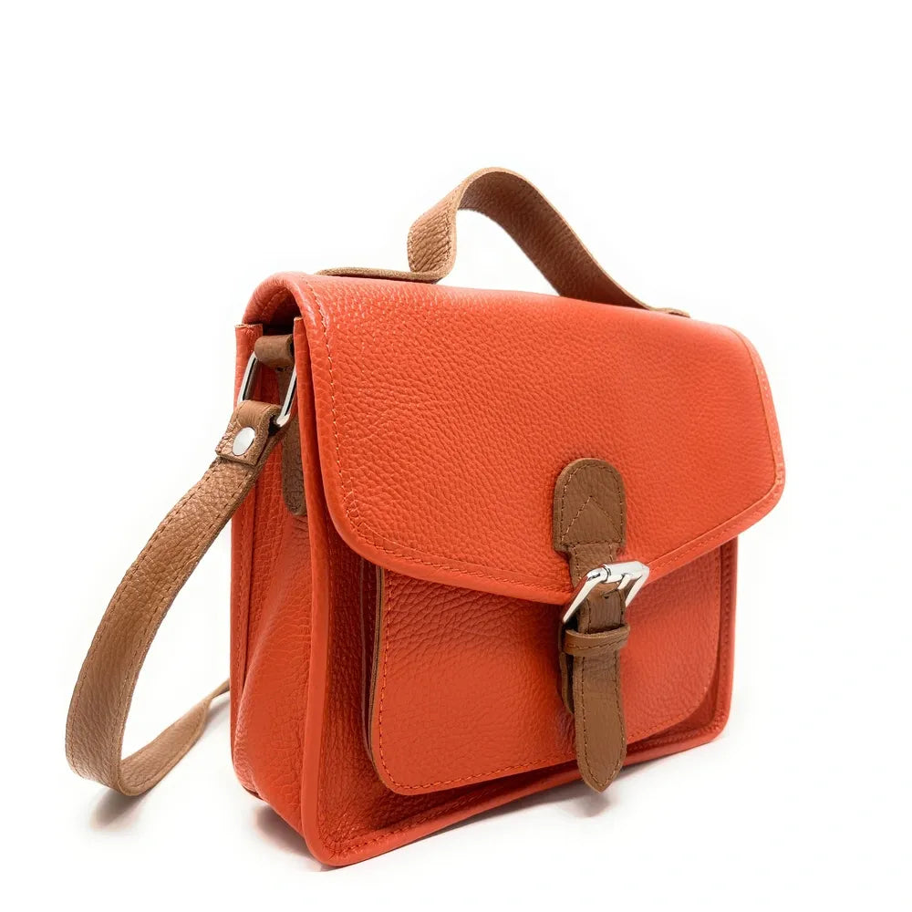 Sac cartable en cuir grainé CALVI Mandarine
