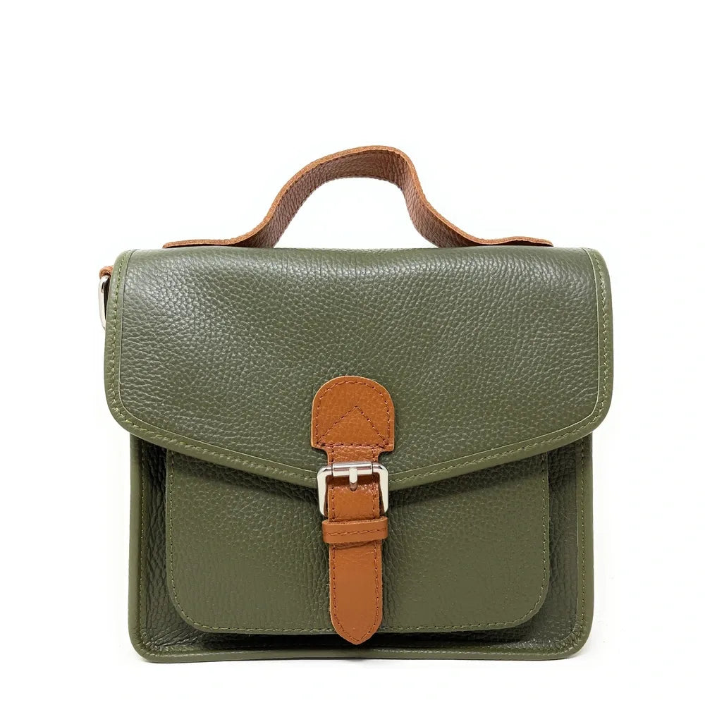 Sac cartable en cuir grainé CALVI Kaki