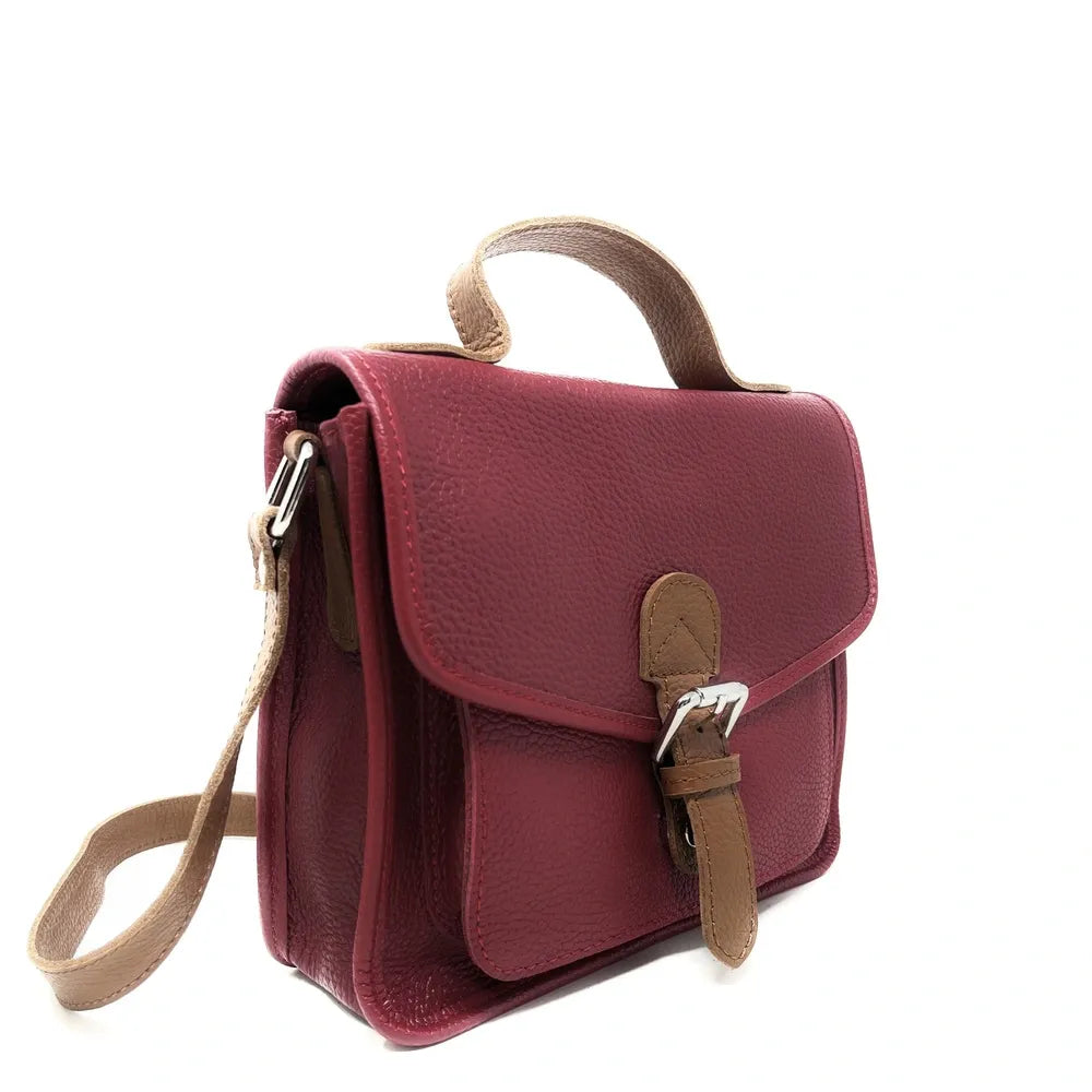 Sac cartable en cuir grainé CALVI Rouge magenta