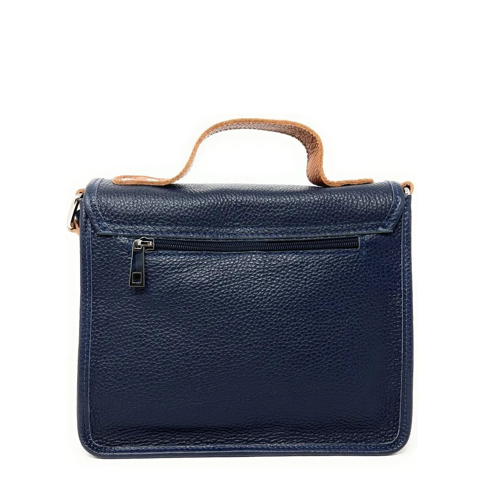Sac cartable en cuir grainé CALVI Bleu marine