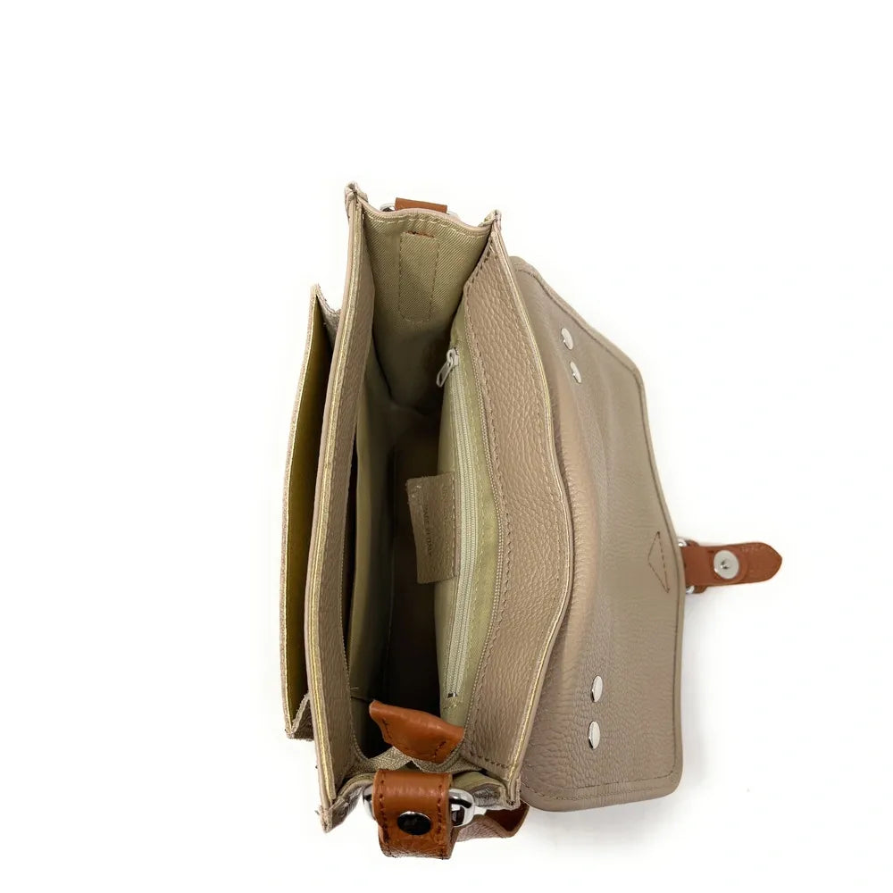 Sac cartable en cuir grainé CALVI Taupe