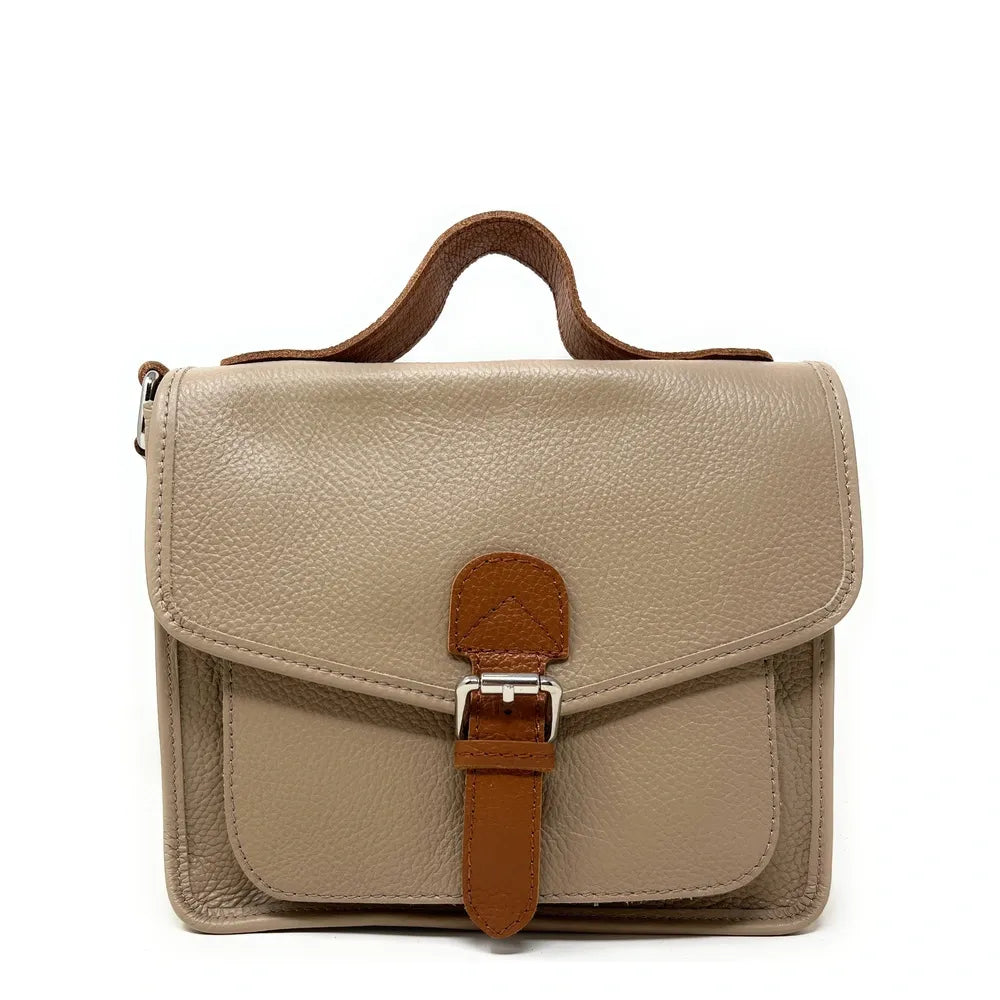Sac cartable en cuir grainé CALVI Taupe